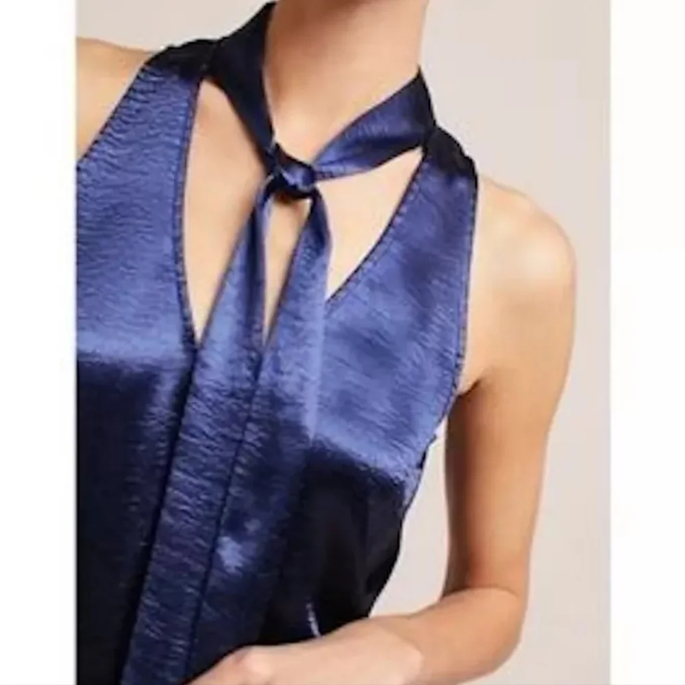 ANTHROPOLOGY Maeve S8 Sleveless Blue Tie Neck Blouse - Picture 4 of 12